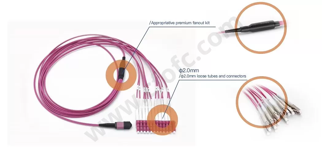 High-Density MPOMTP to LC Fiber Optic Patch Cable 1224 Cores OM4OM5 for Data Centers and High Speed Networks